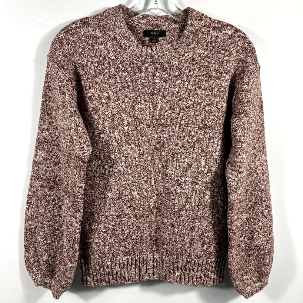 J.CREW Linen-Cotton Blend Knit Crewneck Sweater Puff Sleeves Red/White Size S